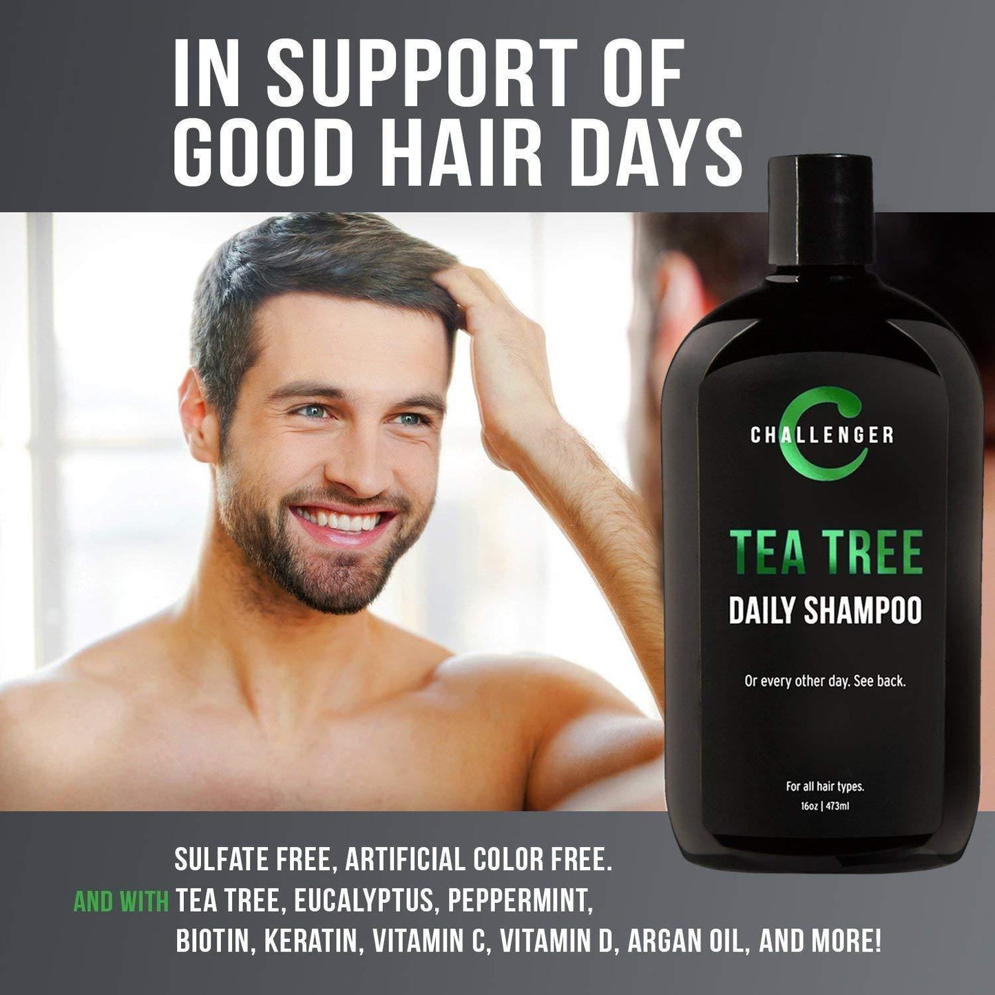 Challenger Tea Tree, Argan, Biotin, Shampoo - 2 pack 16oz - CHALLENGER MEN'S CARE