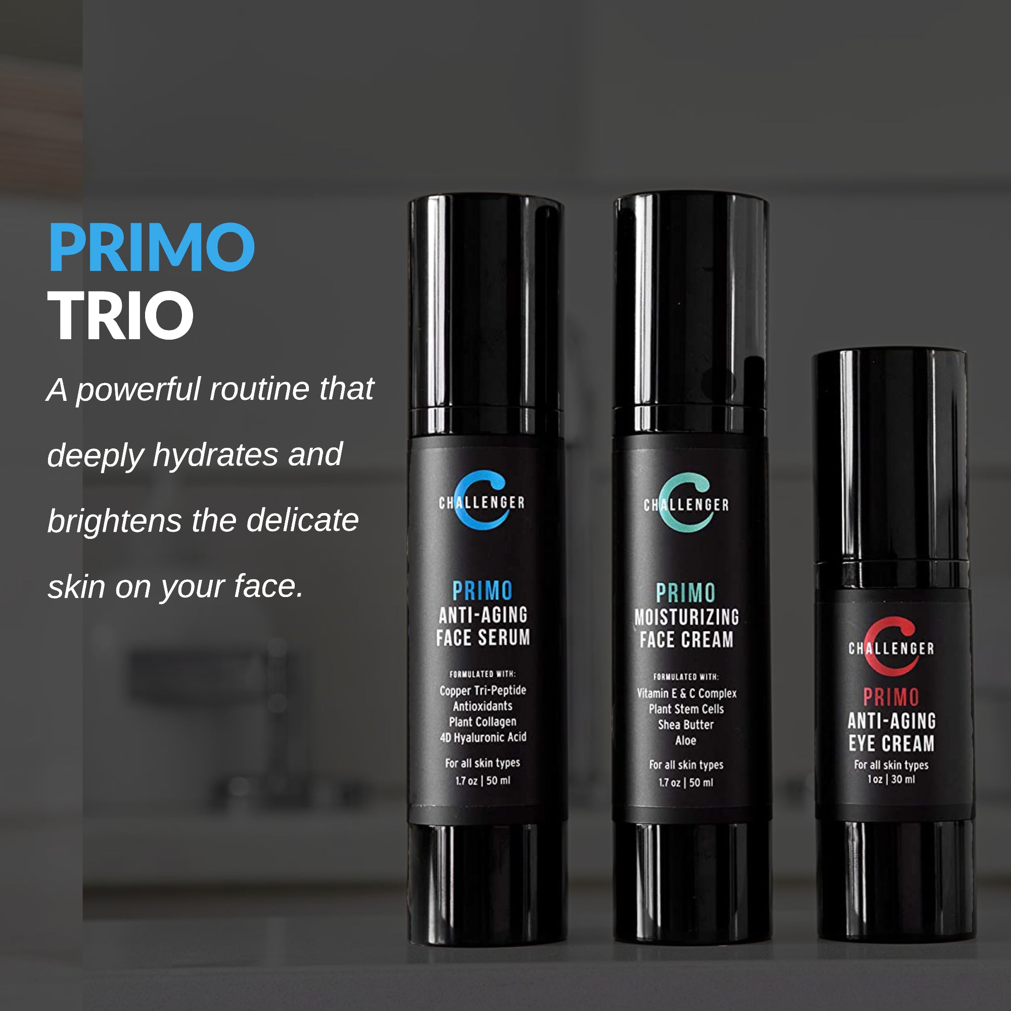Primo - Anti Aging Trio - 1.7oz Face Serum, 1.7oz Face Moisturizer